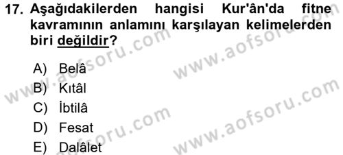 Tefsir Dersi 2017 - 2018 Yılı (Final) Dönem Sonu Sınav Soruları 17. Soru