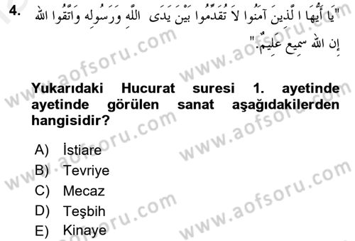 Tefsir Dersi 2017 - 2018 Yılı (Final) Dönem Sonu Sınav Soruları 4. Soru