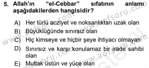 Tefsir Dersi 2017 - 2018 Yılı (Final) Dönem Sonu Sınav Soruları 5. Soru