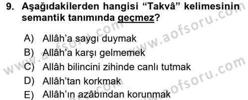 Tefsir Dersi 2017 - 2018 Yılı (Final) Dönem Sonu Sınav Soruları 9. Soru