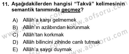 Tefsir Dersi 2018 - 2019 Yılı 3 Ders Sınav Soruları 11. Soru