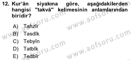 Tefsir Dersi 2018 - 2019 Yılı 3 Ders Sınav Soruları 12. Soru