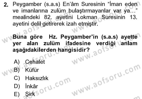 Tefsir Dersi 2018 - 2019 Yılı 3 Ders Sınav Soruları 2. Soru