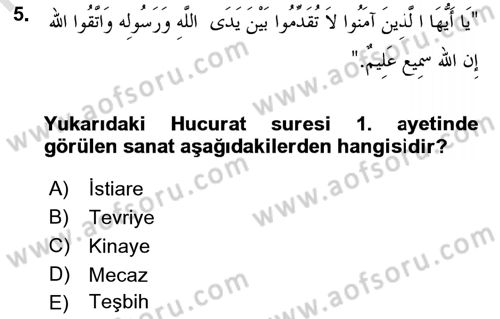 Tefsir Dersi 2018 - 2019 Yılı 3 Ders Sınav Soruları 5. Soru