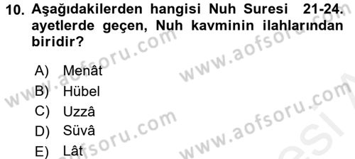 Tefsir Dersi Ara Sınavı Deneme Sınav Soruları 10. Soru