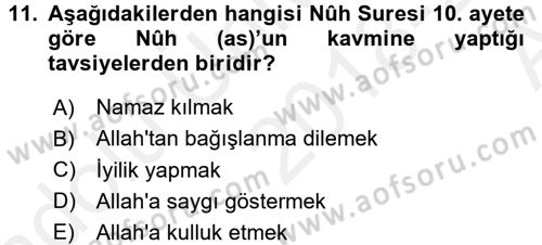 Tefsir Dersi Ara Sınavı Deneme Sınav Soruları 11. Soru