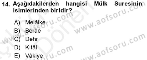 Tefsir Dersi Ara Sınavı Deneme Sınav Soruları 14. Soru