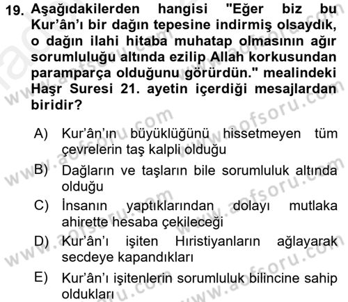 Tefsir Dersi Ara Sınavı Deneme Sınav Soruları 19. Soru