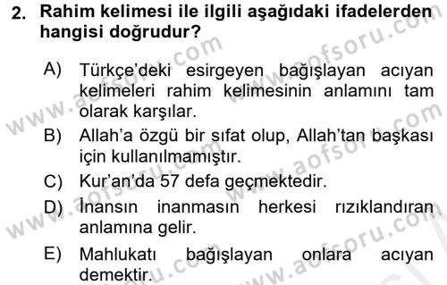 Tefsir Dersi 2018 - 2019 Yılı (Vize) Ara Sınav Soruları 2. Soru