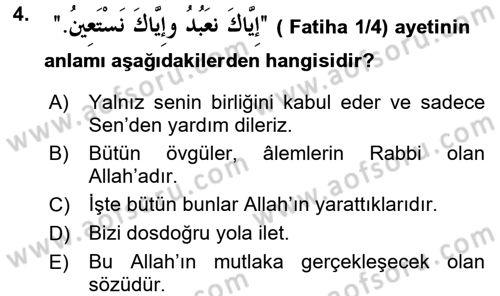 Tefsir Dersi Ara Sınavı Deneme Sınav Soruları 4. Soru