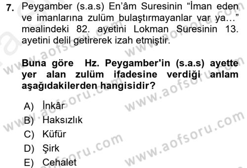Tefsir Dersi 2018 - 2019 Yılı (Vize) Ara Sınav Soruları 7. Soru