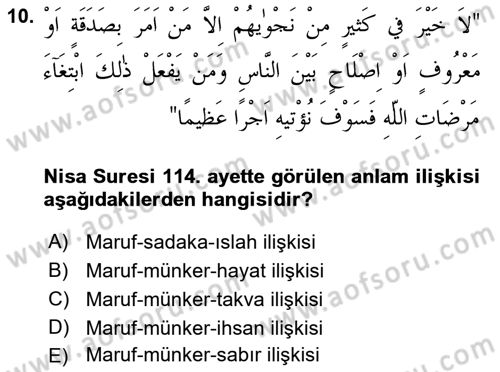 Tefsir Dersi 2018 - 2019 Yılı (Final) Dönem Sonu Sınav Soruları 10. Soru