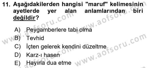 Tefsir Dersi 2018 - 2019 Yılı (Final) Dönem Sonu Sınav Soruları 11. Soru