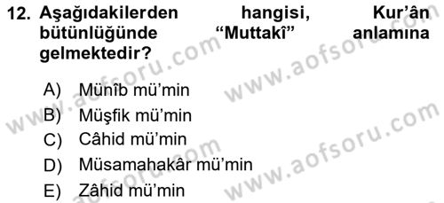 Tefsir Dersi 2018 - 2019 Yılı (Final) Dönem Sonu Sınav Soruları 12. Soru