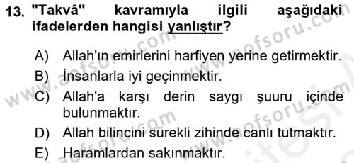 Tefsir Dersi 2018 - 2019 Yılı (Final) Dönem Sonu Sınav Soruları 13. Soru