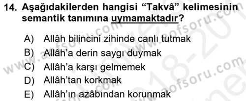 Tefsir Dersi 2018 - 2019 Yılı (Final) Dönem Sonu Sınav Soruları 14. Soru