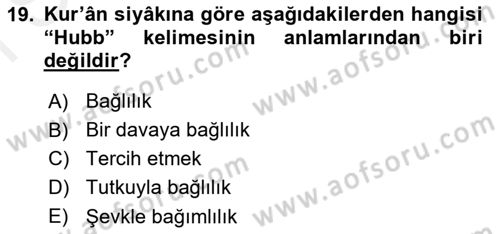 Tefsir Dersi 2018 - 2019 Yılı (Final) Dönem Sonu Sınav Soruları 19. Soru