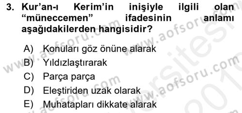 Tefsir Dersi 2018 - 2019 Yılı (Final) Dönem Sonu Sınav Soruları 3. Soru