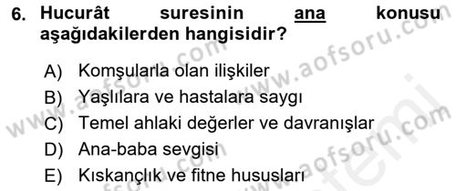 Tefsir Dersi 2018 - 2019 Yılı (Final) Dönem Sonu Sınav Soruları 6. Soru