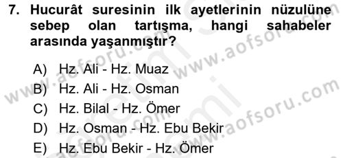 Tefsir Dersi 2018 - 2019 Yılı (Final) Dönem Sonu Sınav Soruları 7. Soru