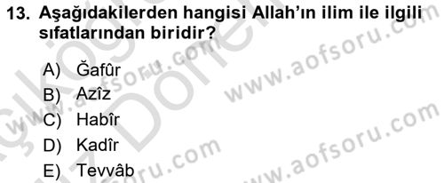 Tefsir Dersi Ara Sınavı Deneme Sınav Soruları 13. Soru