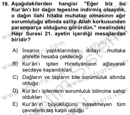 Tefsir Dersi Ara Sınavı Deneme Sınav Soruları 19. Soru