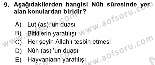 Tefsir Dersi 2019 - 2020 Yılı (Vize) Ara Sınav Soruları 9. Soru