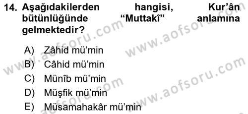 Tefsir Dersi 2019 - 2020 Yılı (Final) Dönem Sonu Sınav Soruları 14. Soru