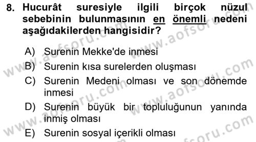 Tefsir Dersi 2019 - 2020 Yılı (Final) Dönem Sonu Sınav Soruları 8. Soru