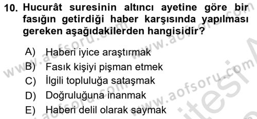 Tefsir Dersi 2020 - 2021 Yılı Yaz Okulu Sınav Soruları 10. Soru
