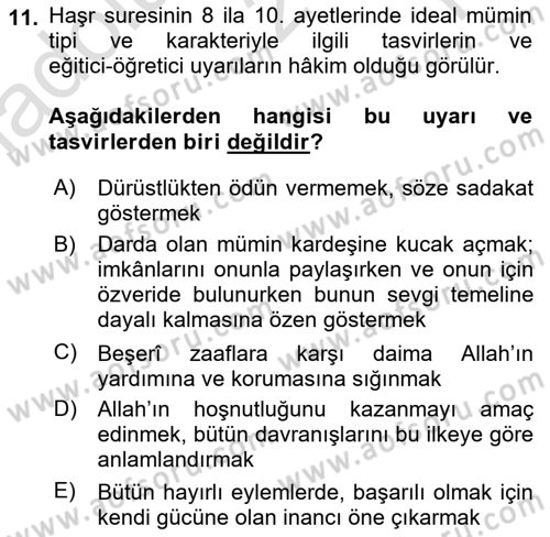 Tefsir Dersi 2020 - 2021 Yılı Yaz Okulu Sınav Soruları 11. Soru