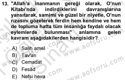 Tefsir Dersi 2020 - 2021 Yılı Yaz Okulu Sınav Soruları 13. Soru