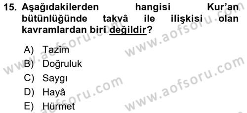 Tefsir Dersi 2020 - 2021 Yılı Yaz Okulu Sınav Soruları 15. Soru