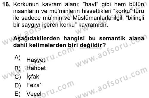 Tefsir Dersi 2020 - 2021 Yılı Yaz Okulu Sınav Soruları 16. Soru