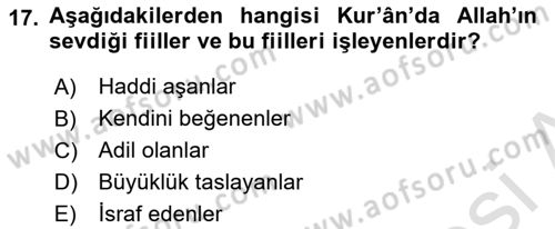 Tefsir Dersi 2020 - 2021 Yılı Yaz Okulu Sınav Soruları 17. Soru