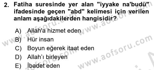 Tefsir Dersi 2020 - 2021 Yılı Yaz Okulu Sınav Soruları 2. Soru