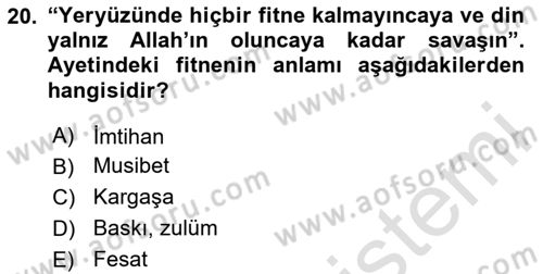 Tefsir Dersi 2020 - 2021 Yılı Yaz Okulu Sınav Soruları 20. Soru