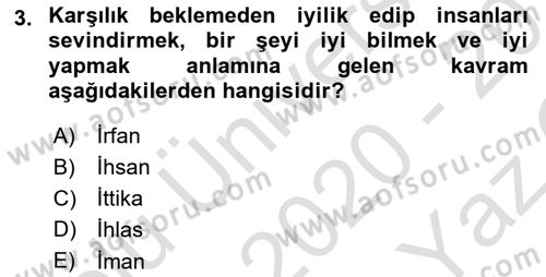 Tefsir Dersi 2020 - 2021 Yılı Yaz Okulu Sınav Soruları 3. Soru