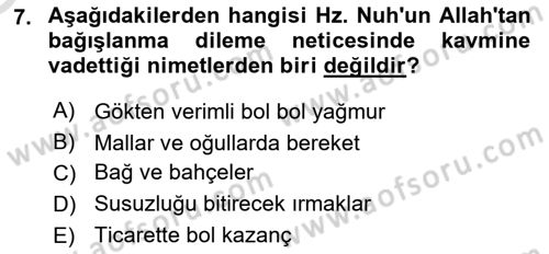 Tefsir Dersi 2020 - 2021 Yılı Yaz Okulu Sınav Soruları 7. Soru