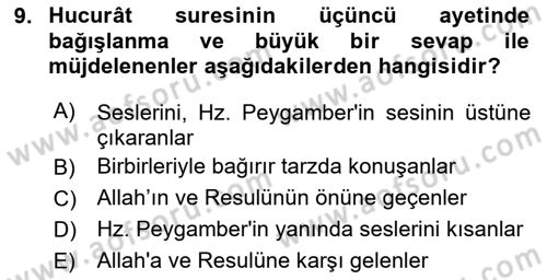 Tefsir Dersi 2020 - 2021 Yılı Yaz Okulu Sınav Soruları 9. Soru