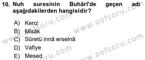 Tefsir Dersi Ara Sınavı Deneme Sınav Soruları 10. Soru