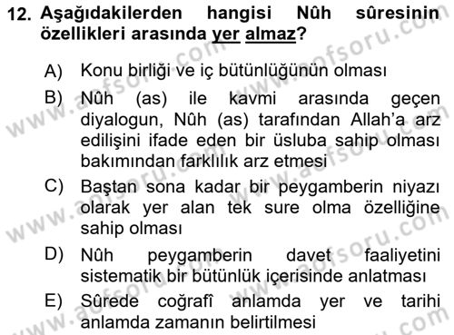 Tefsir Dersi Ara Sınavı Deneme Sınav Soruları 12. Soru