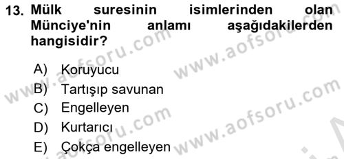 Tefsir Dersi Ara Sınavı Deneme Sınav Soruları 13. Soru