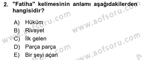 Tefsir Dersi 2021 - 2022 Yılı (Vize) Ara Sınavı 2. Soru