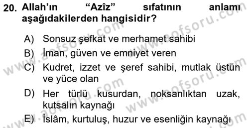 Tefsir Dersi 2021 - 2022 Yılı (Vize) Ara Sınav Soruları 20. Soru