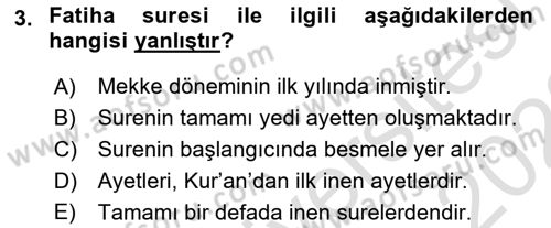 Tefsir Dersi 2021 - 2022 Yılı (Vize) Ara Sınav Soruları 3. Soru