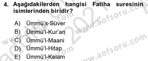 Tefsir Dersi 2021 - 2022 Yılı (Vize) Ara Sınav Soruları 4. Soru