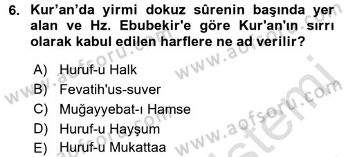 Tefsir Dersi Ara Sınavı Deneme Sınav Soruları 6. Soru