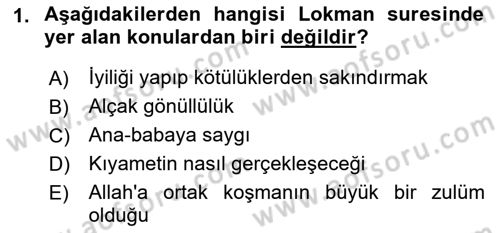 Tefsir Dersi 2021 - 2022 Yılı (Final) Dönem Sonu Sınav Soruları 1. Soru