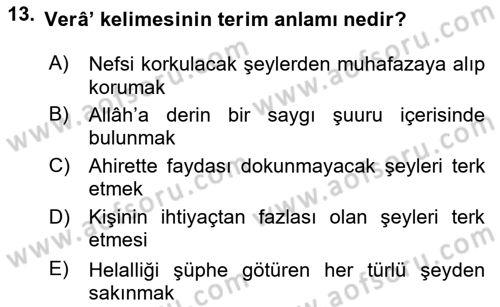 Tefsir Dersi 2021 - 2022 Yılı (Final) Dönem Sonu Sınav Soruları 13. Soru